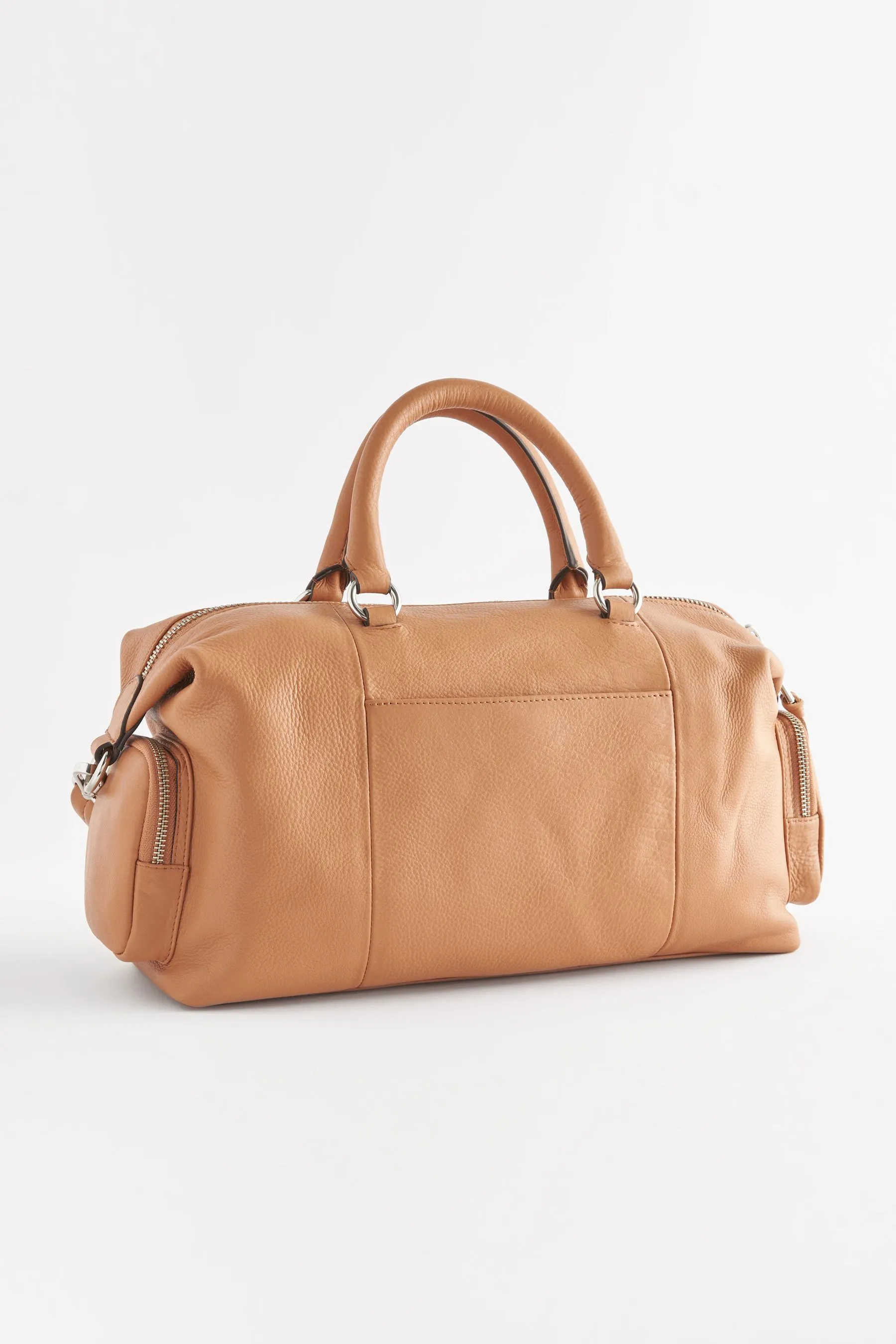 Marrone chiaro   - Borsa a mano in pelle con tasca e zip